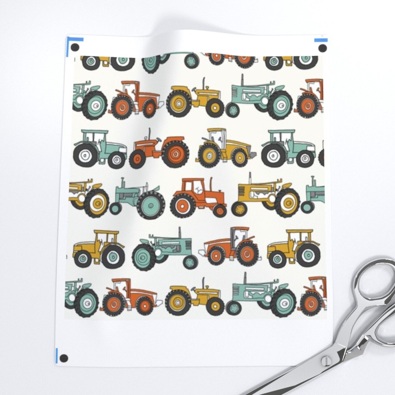 Tractor Tractors Vintage Neutral Farm Kids Teal Boys Boy Childrens Custom Printed Fabric by Spoonflower Various Fabrics by the Yard or Fat Quarter